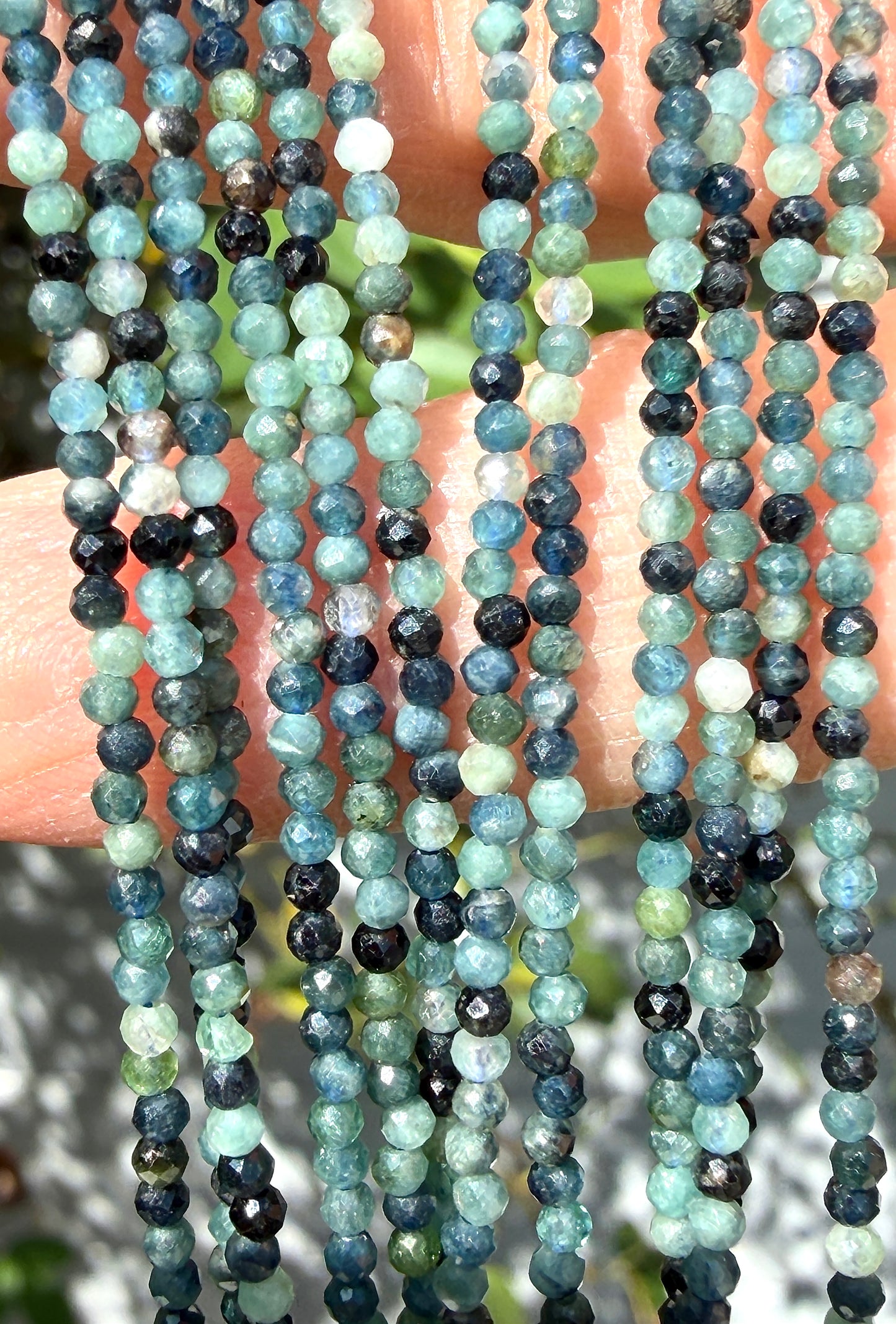 6 PCs 2mm Natural Blue Tourmaline Necklaces