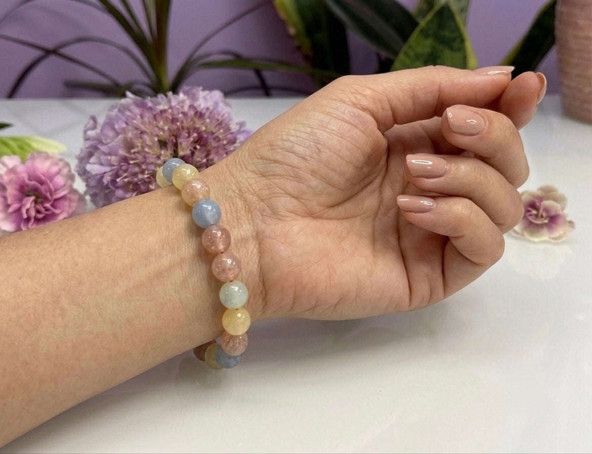 Wholesale 6 Pcs Mixed Natural Calcite 8mm 7.5” Crystal Healing Stretch Bracelet