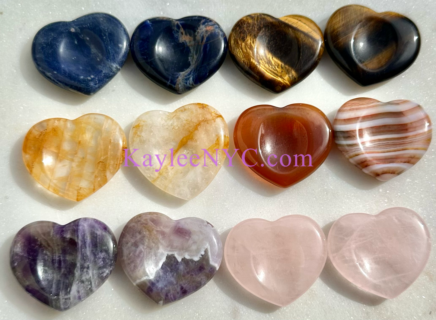 12 PCs Natural Crystal Heart Worry Stone Healing Energy