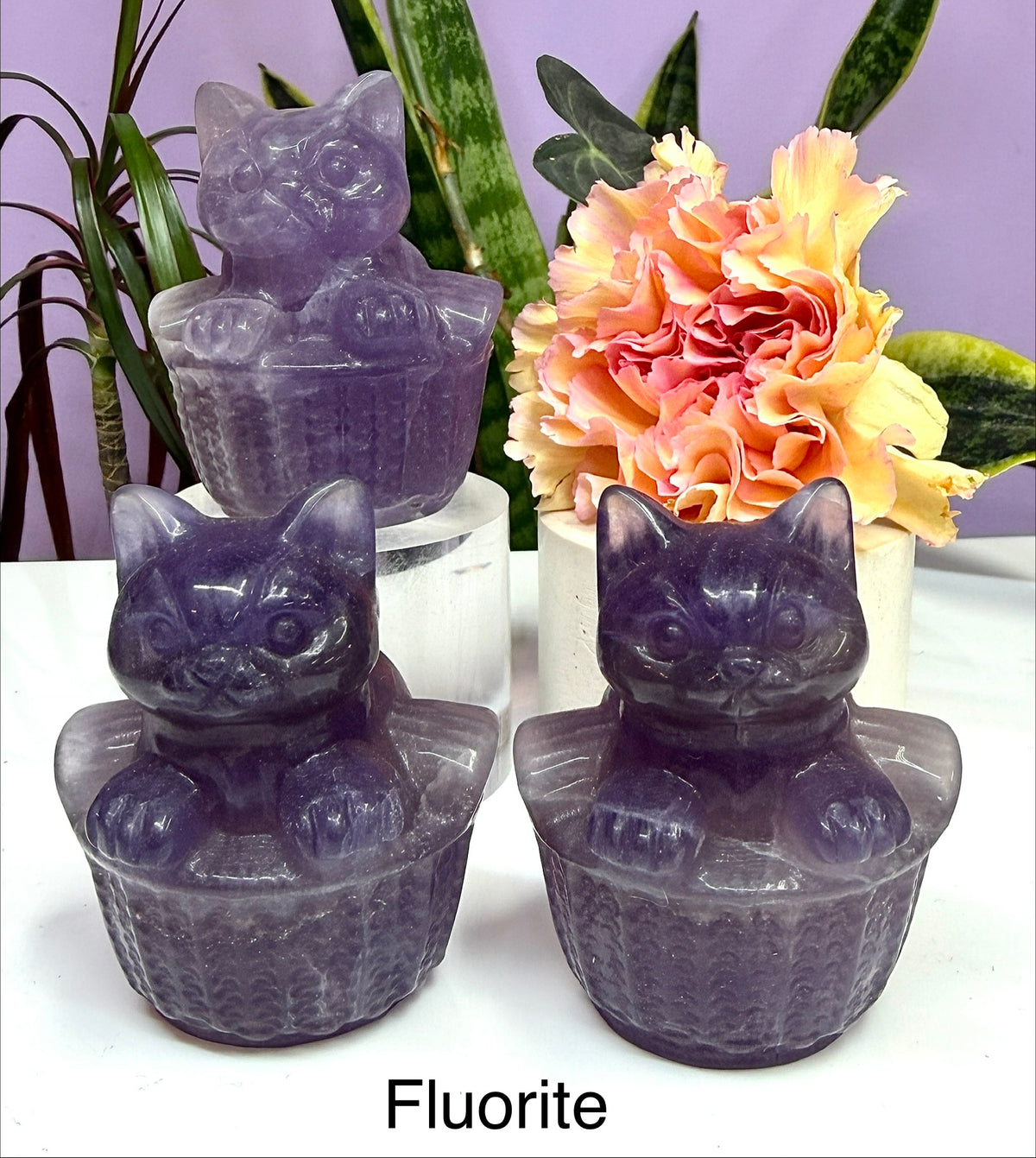 6 PCs 6cm Natural Crystals Cat in Basket Carving Healing Energy