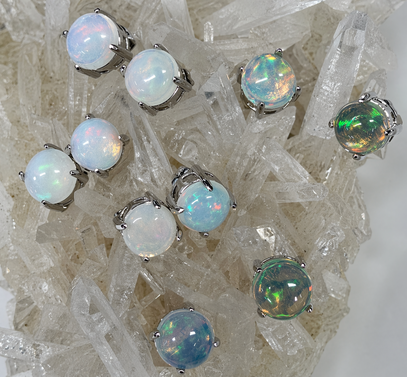 Wholesale 5 Pairs Natural Opal Sterling Silver(925) Posts 6mm