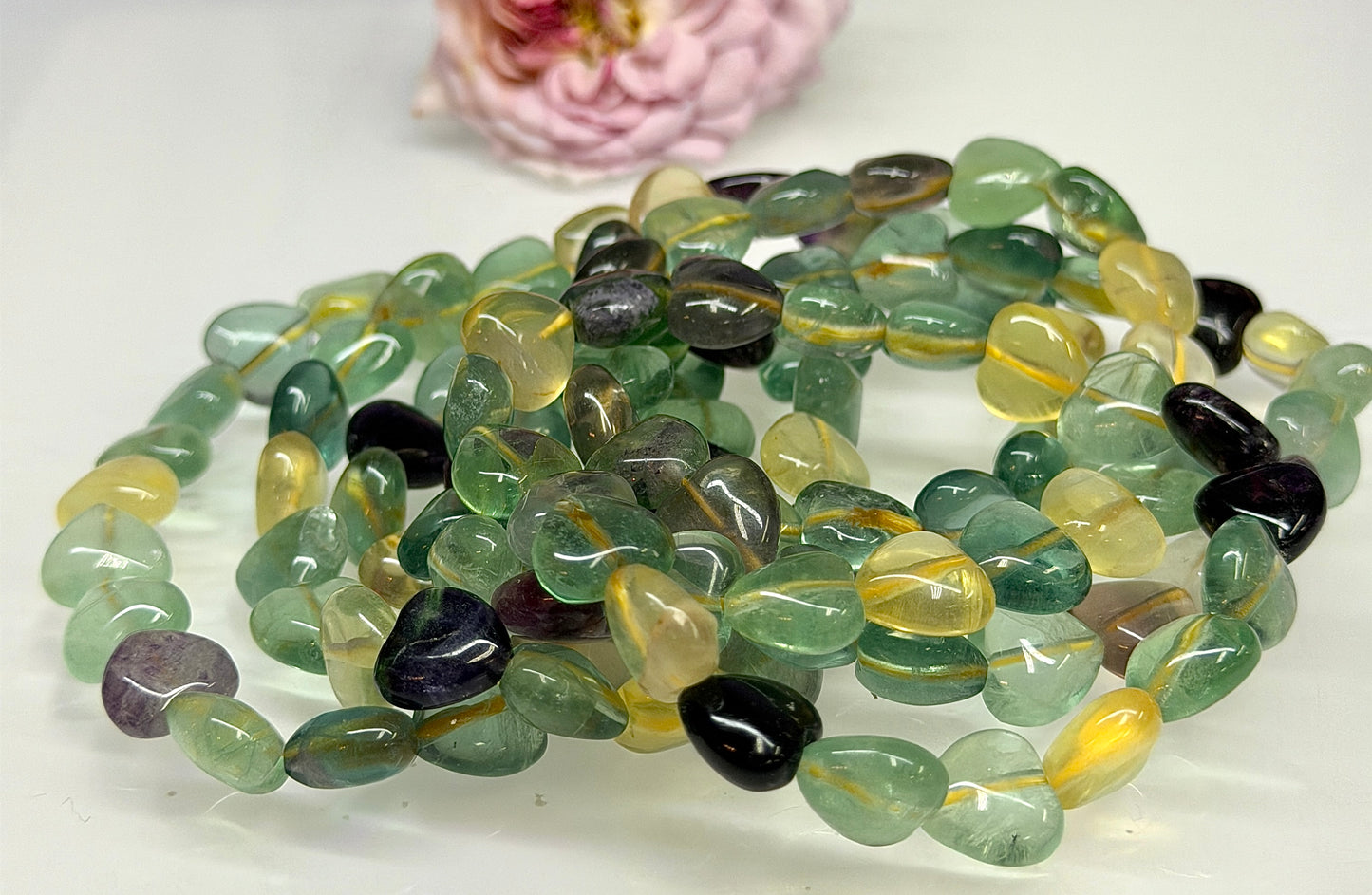 Wholesale 6 Pcs Natural Fluorite Heart 8mm 7.5” Crystal Healing Stretch Bracelet