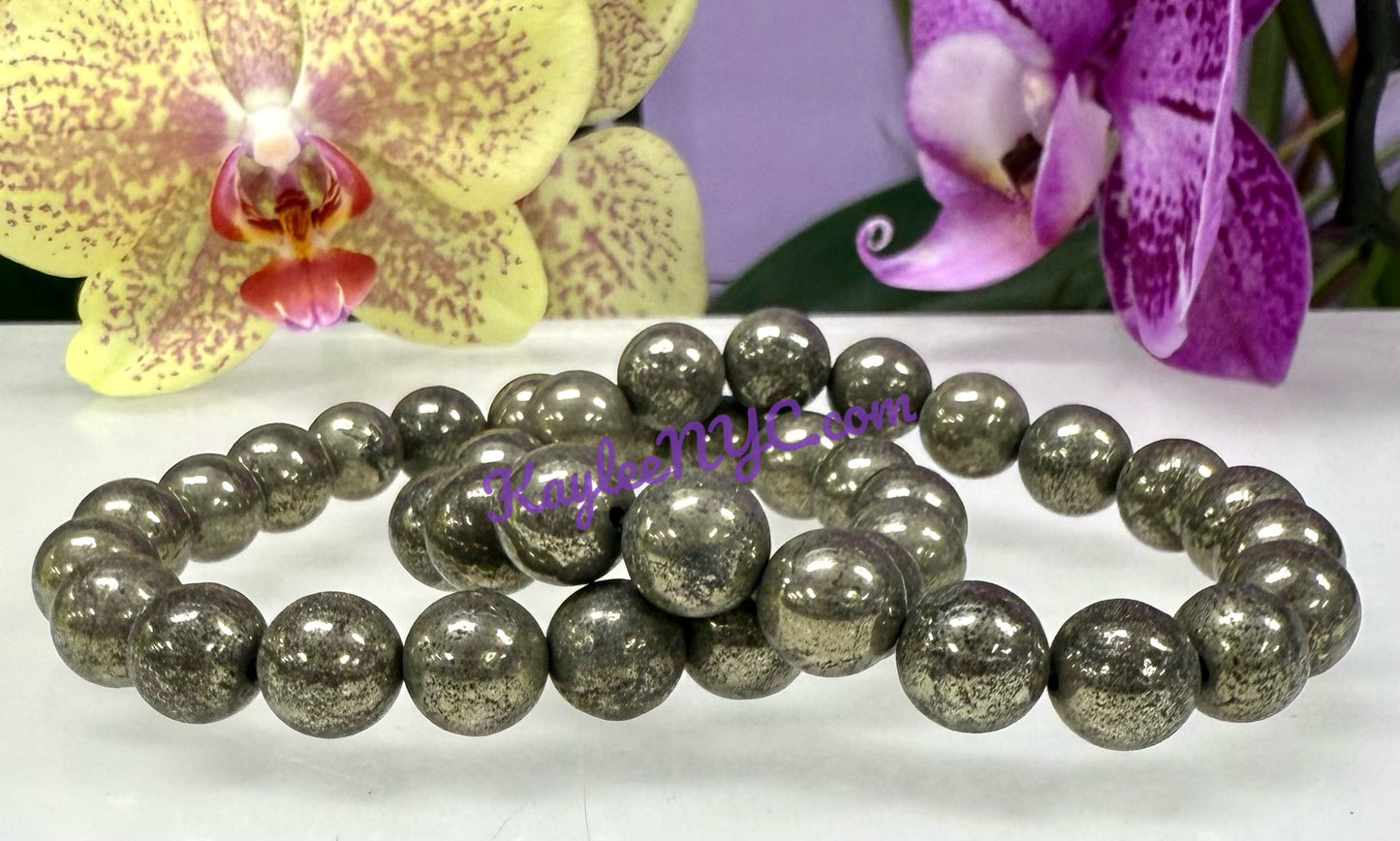 Wholesale 6 Pcs Natural Pyrite 10mm 8” Crystal Healing Stretch Bracelet