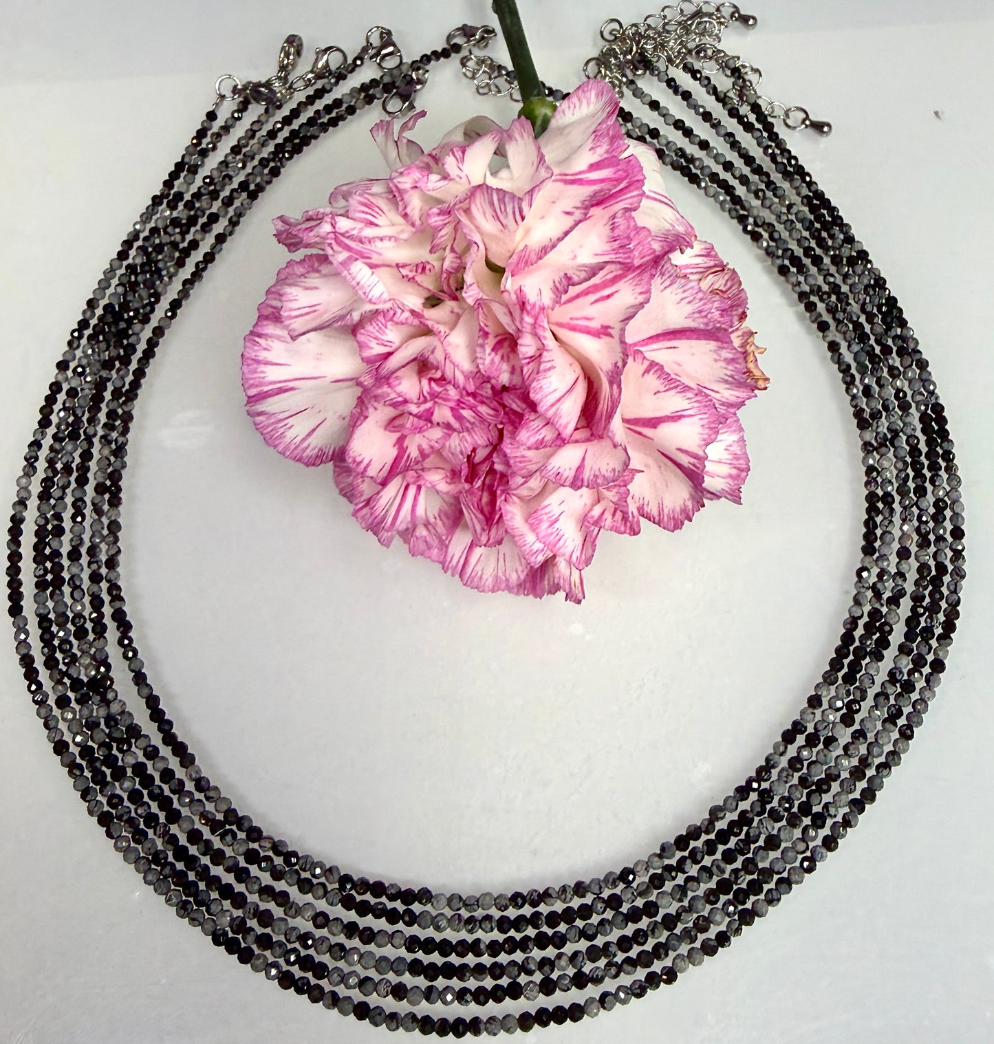 6 PCs 2mm Natural Snowflake Obsidian Necklaces Crystals Healing Energy