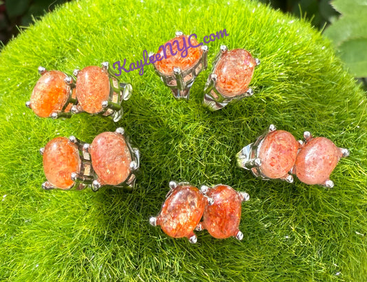 Wholesale Lot 5 Pairs Natural Sunstone Sterling Silver(925) Earring Studs 5x7mm