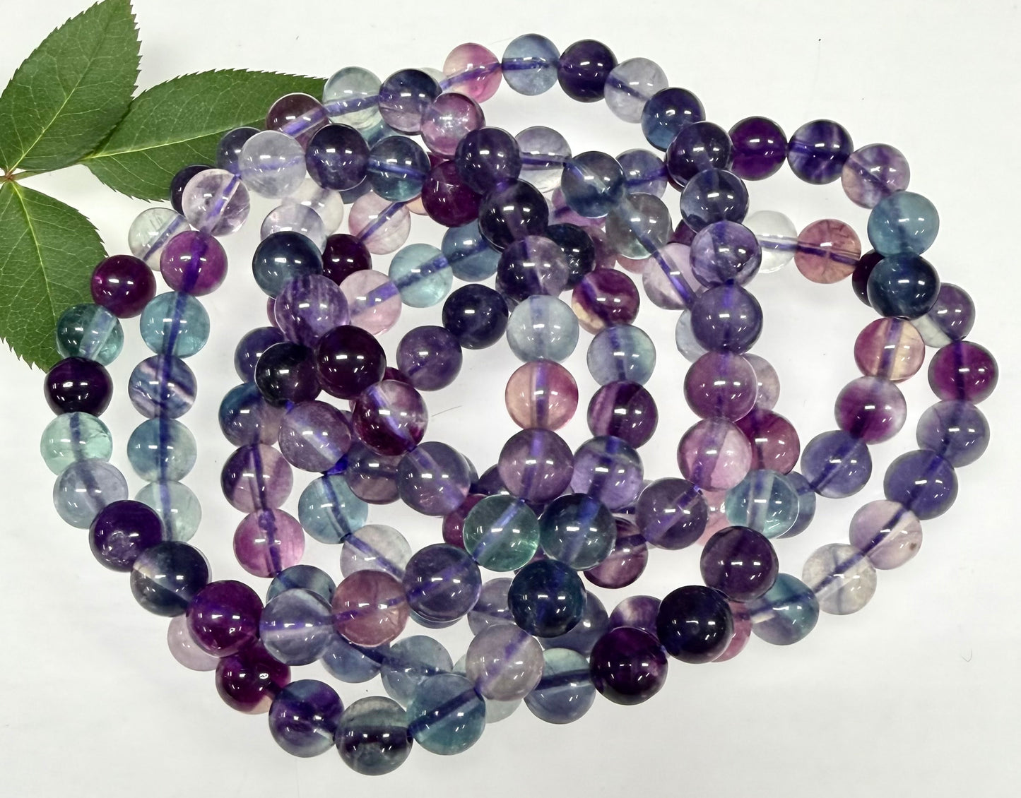 6 PCs 8mm Natural Rainbow Fluorite Stretch Bracelet 7.5”
