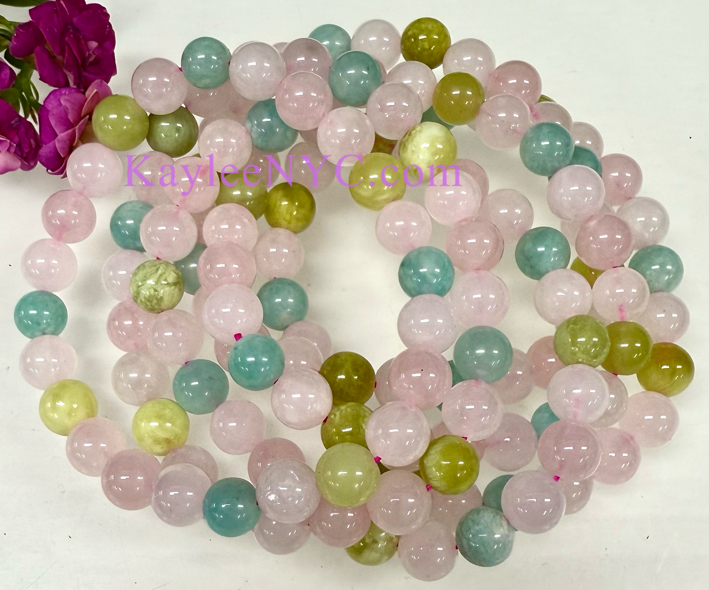 Wholesale 6 Pcs Natural Peace and Love 8mm 7.5” Crystal Stretch Bracelet