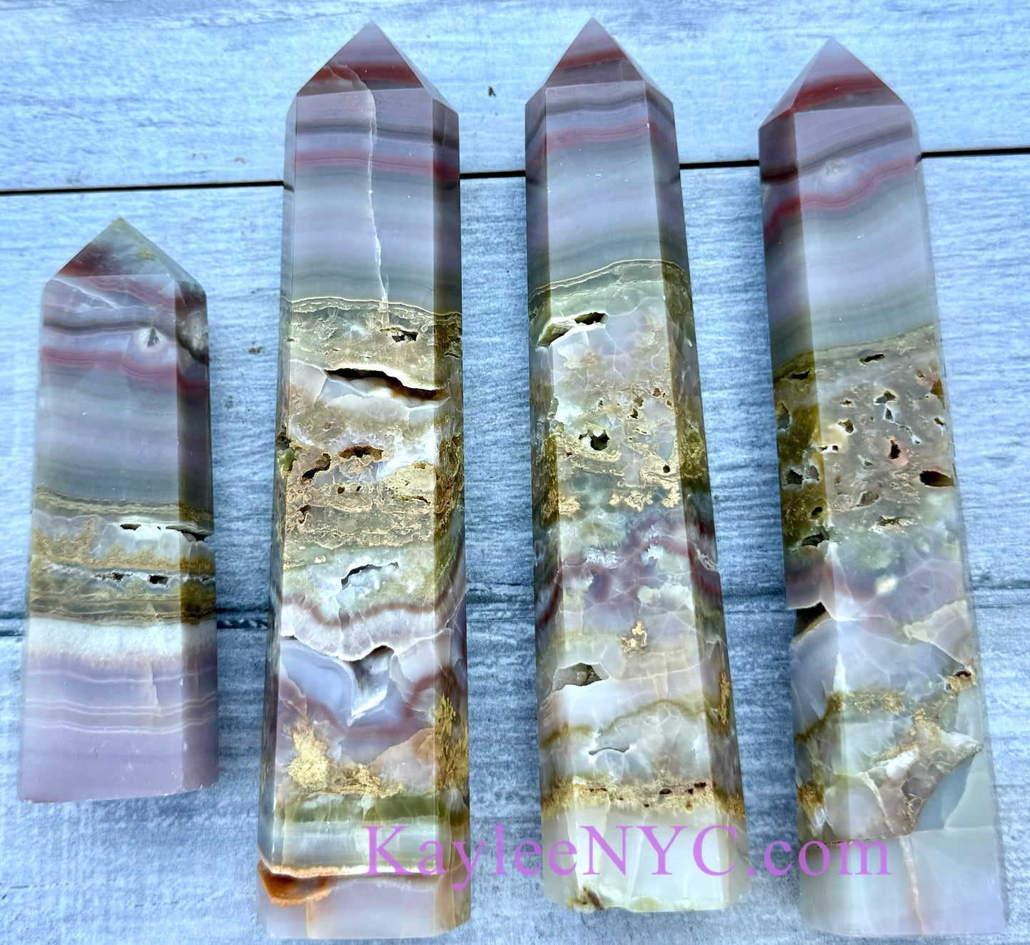 Wholesale Lot 4pcs large Natural Pink Onyx Banded Agate Obelisk Tower Point Crystal Healing