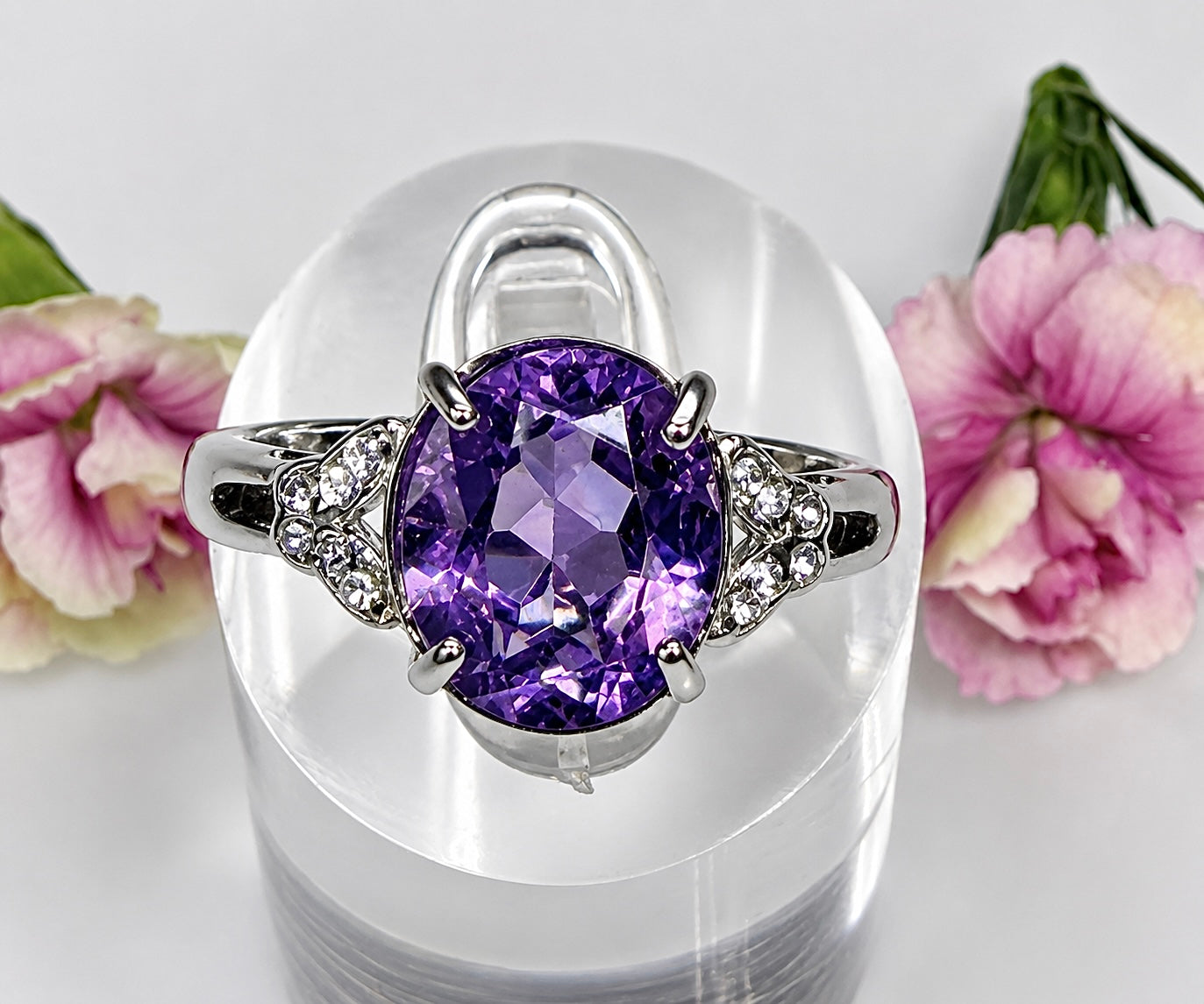 Wholesale Lot 7 pcs Faceted Natural Amethyst Stainless Steel Ring 9x11mm