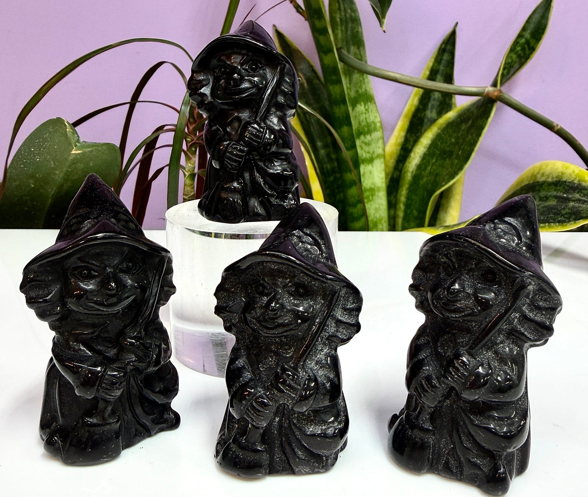 Wholesale lot 4 PCs Natural Black Obsidian Witch 6cm Crystal Healing Energy