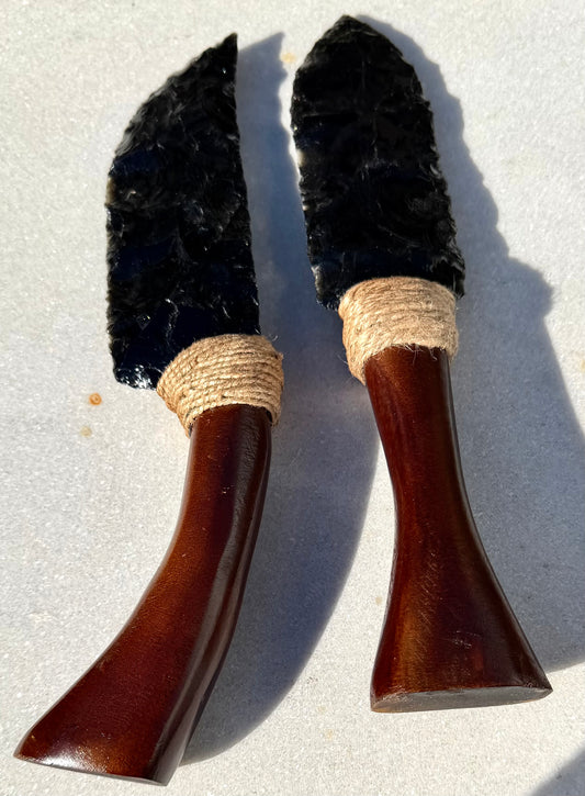2 pcs Natural Obsidian Dagger & Knife Crystal Healing Energy
