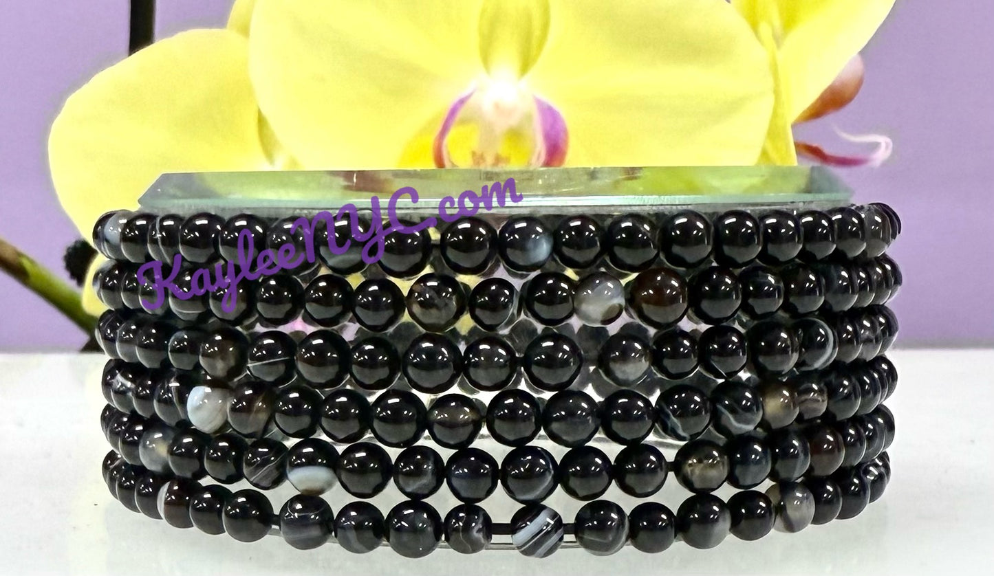 Wholesale Lot 6 Pcs Natural Onyx 4mm 7.5” Crystal Healing Stretch Bracelet
