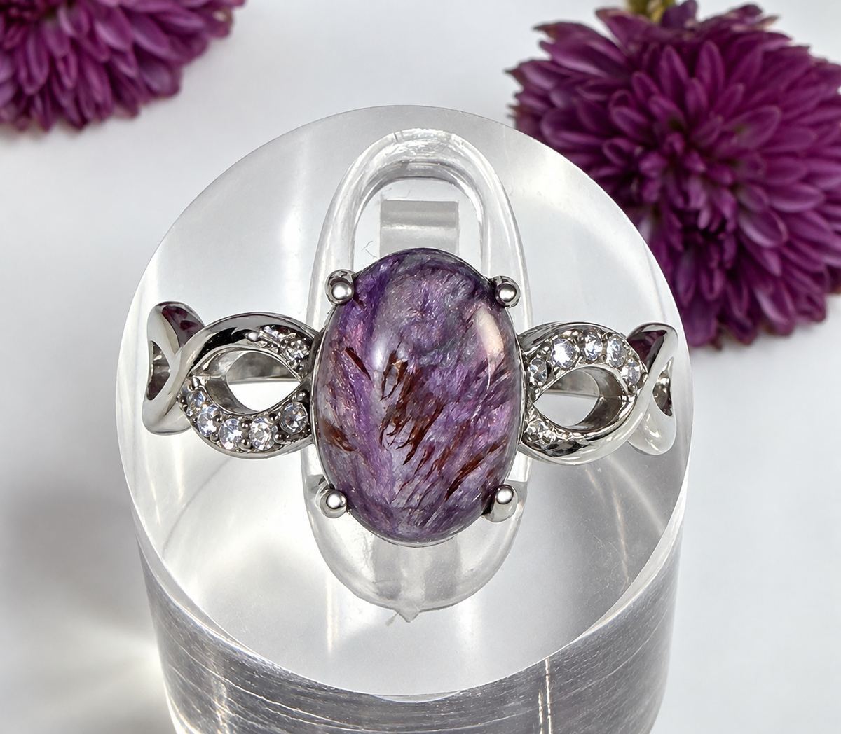 7 pcs Natural Auralite 23 Stainless Steel Ring Crystals Healing Energy