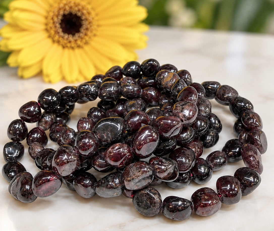 Wholesale 6 Pcs 8mm Natural Garnet 7” Crystal Healing Stretch Bracelet