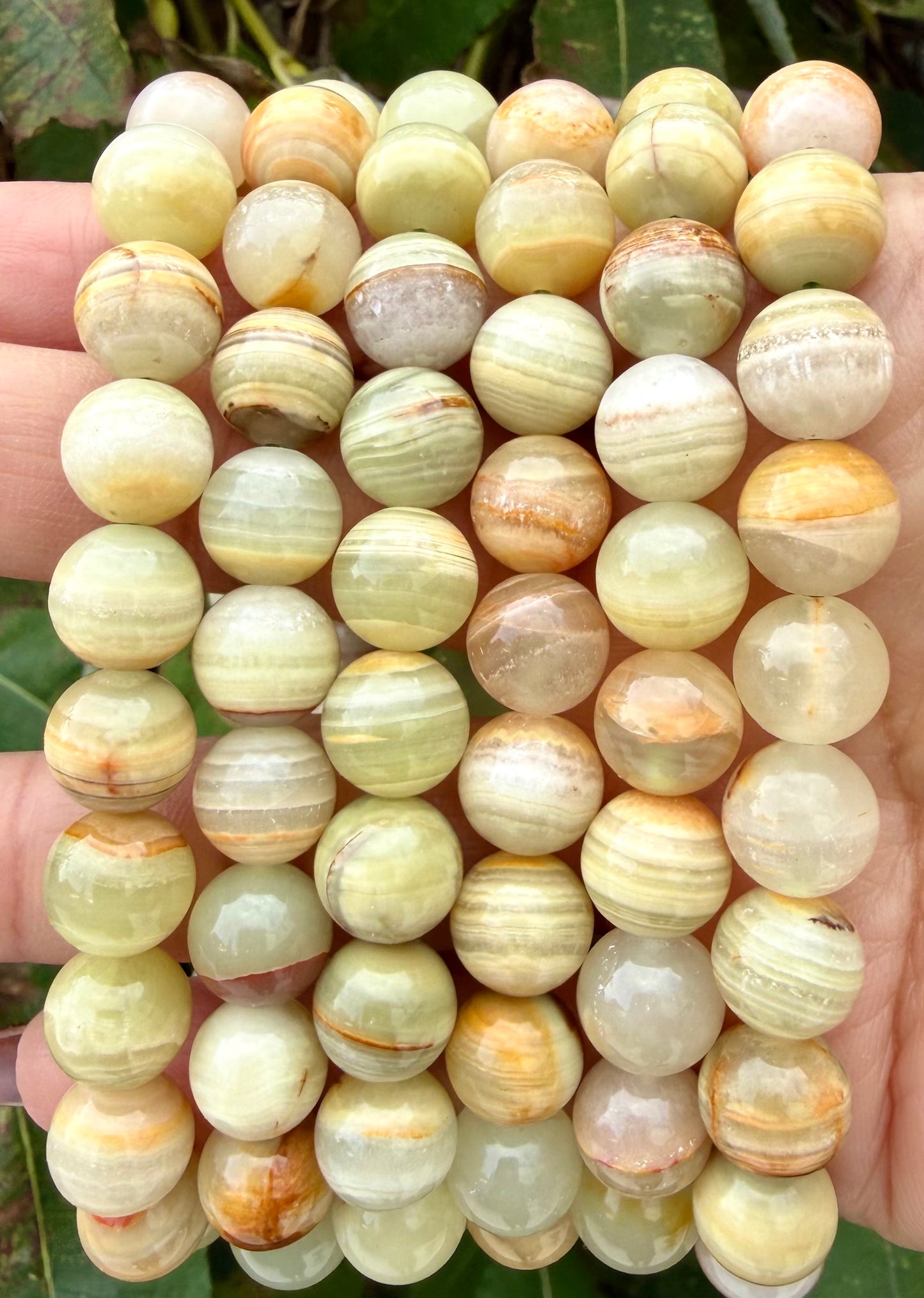 6 PCs 10mm Natural Green Onyx Stretch Bracelet 8”