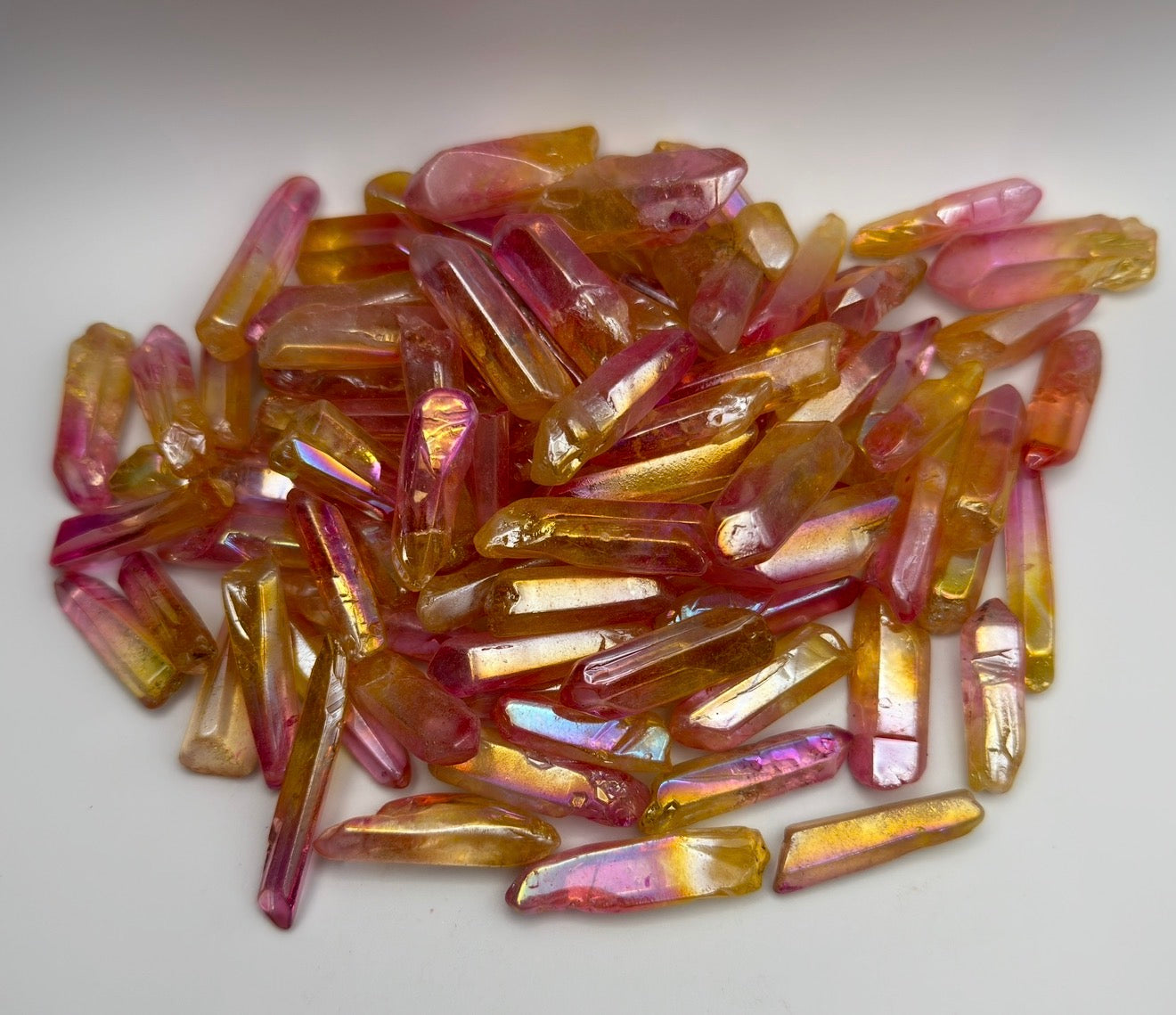 Wholesale Lot 1 Lb Rainbow Aura Quartz Wand Tumble Crystal Nice Quality