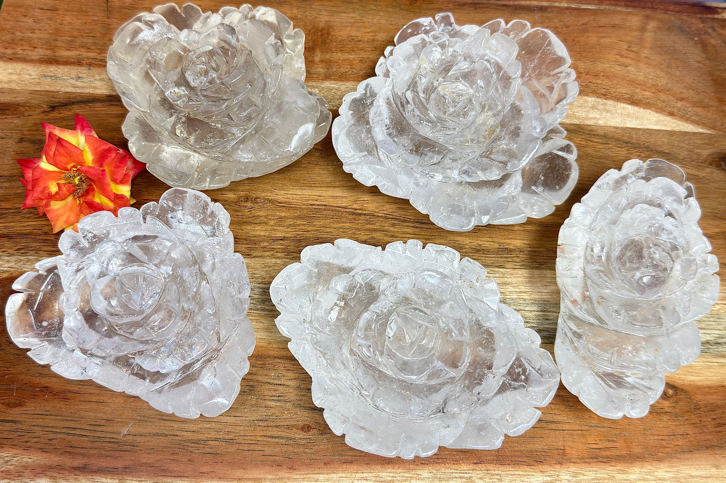 4-5 pcs Natural Clear Quartz Rose Carving Crystals Healing Energy