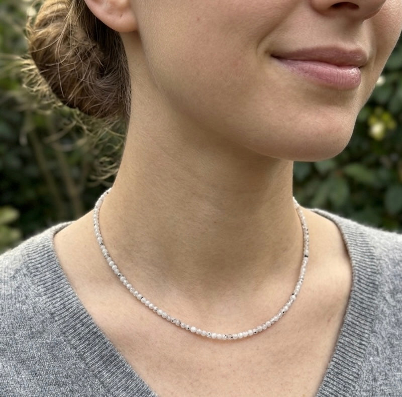 6 PCs 2mm Faceted Rainbow Moonstone Necklace Stainless Steel Findings
