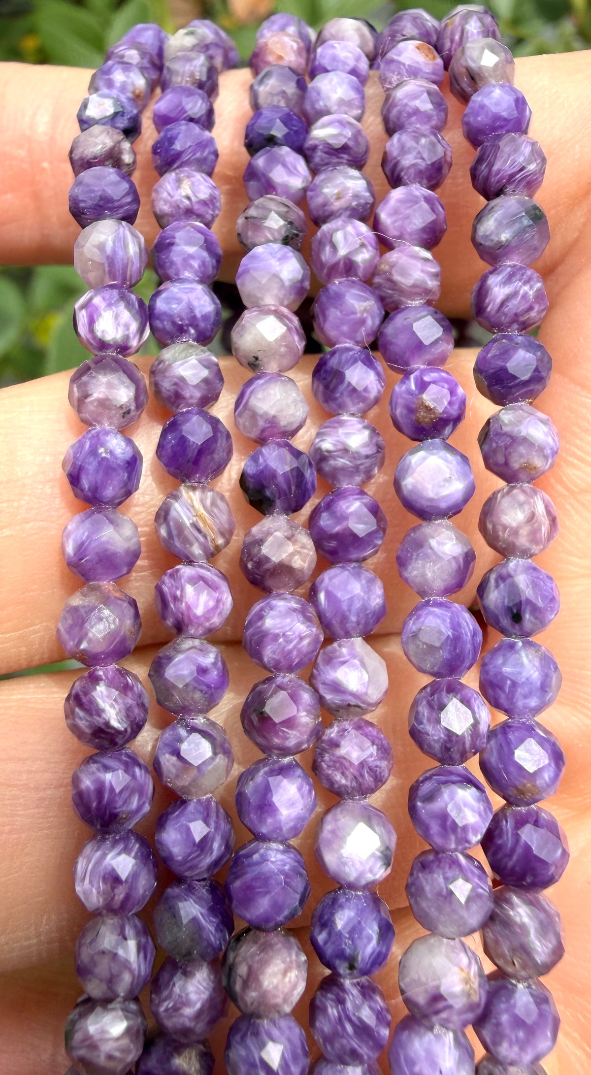 Wholesale 6 Pcs Natural Charoite Faceted Stretch Bracelets – 4mm 7.5”