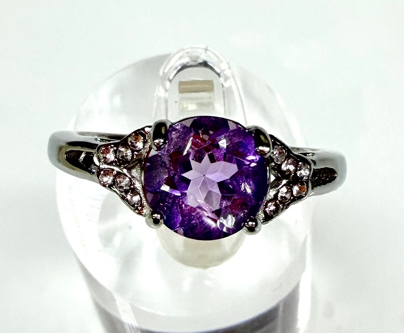 Wholesale Lot 7 pcs Natural Amethyst Stainless Steel Ring 7mm