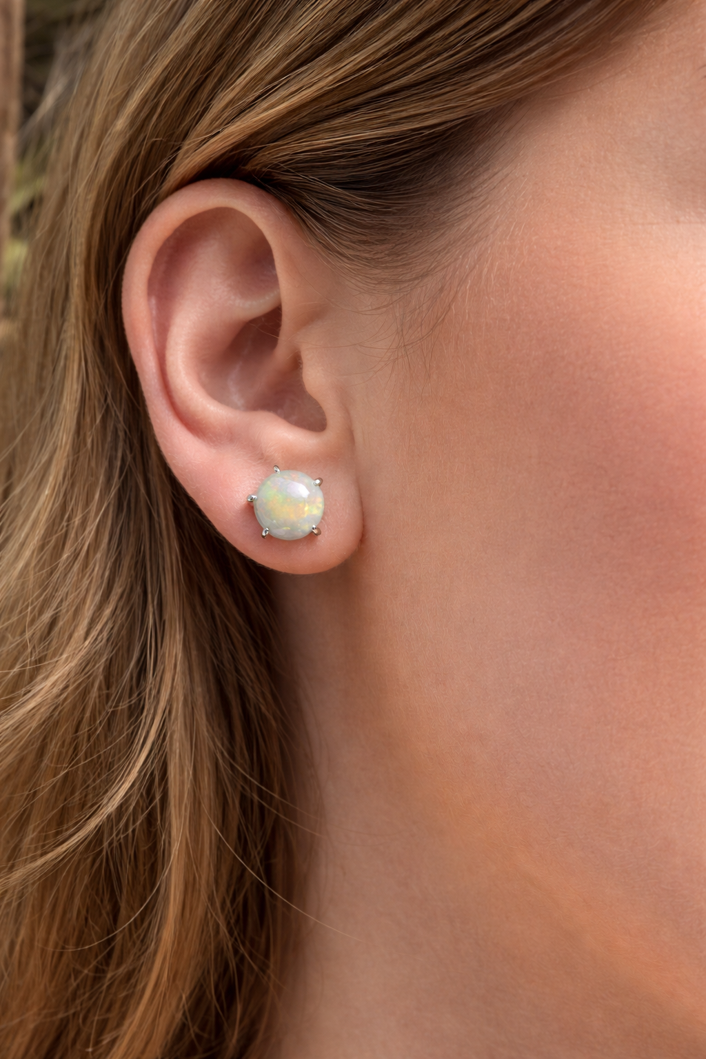 Wholesale 5 Pairs Natural Opal Sterling Silver(925) Posts 6mm