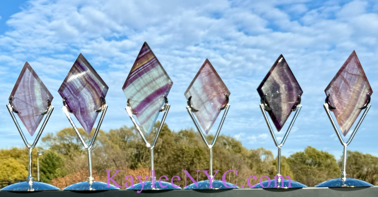 Wholesale Lot 6 PCs Natural Rainbow Fluorite Diamond w/stand Healing Energy