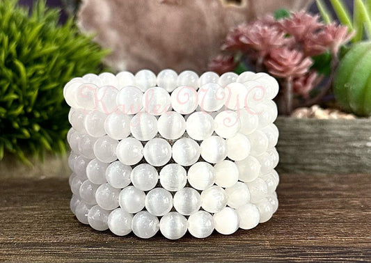 Wholesale 6 Pcs Natural Selenite 8mm 7.5” Crystal Stretch Bracelet