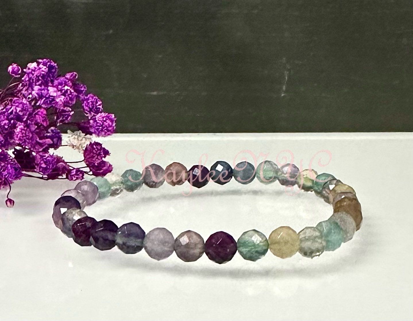 Wholesale Lot 6 Pcs Natural Rainbow Fluorite 6mm Faceted 7.5” Crystal Healing Stretch Bracelet