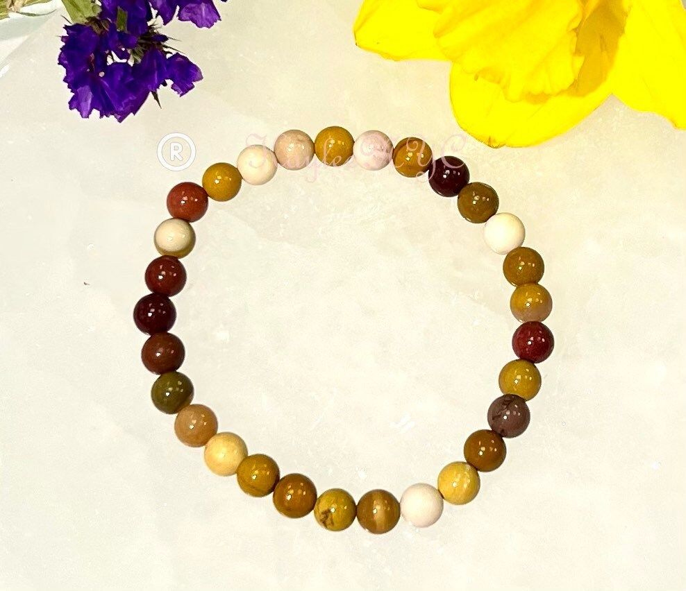 Wholesale Lot 6 Pcs Natural Mookaite Jasper 6mm 7.5” Crystal Healing Stretch Bracelet