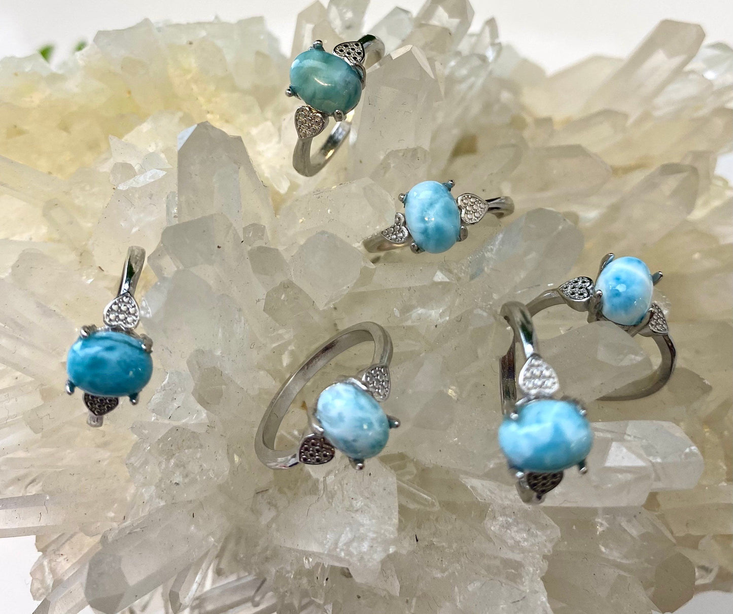 Wholesale Lot 6 pcs Natural Larimar Ring White Bronze