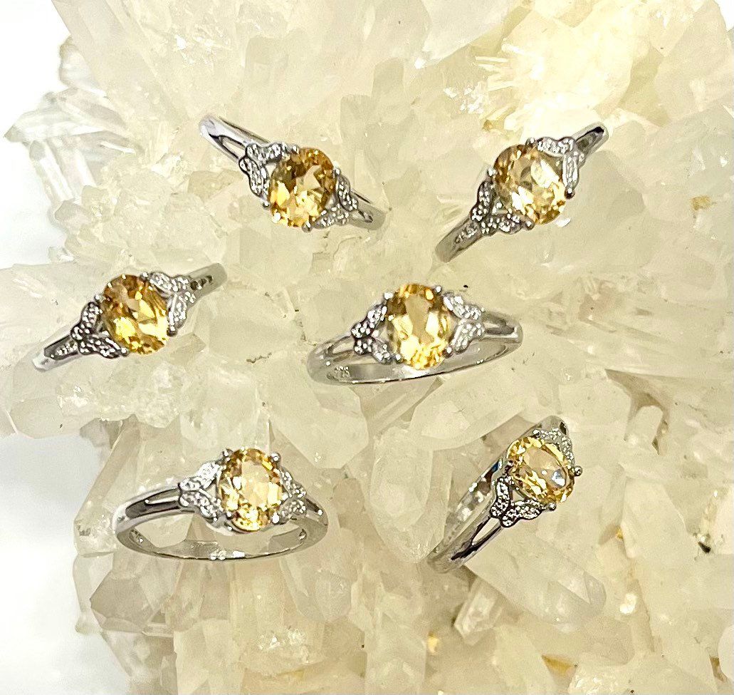 Wholesale Lot 6 pcs Natural Citrine Ring White Bronze