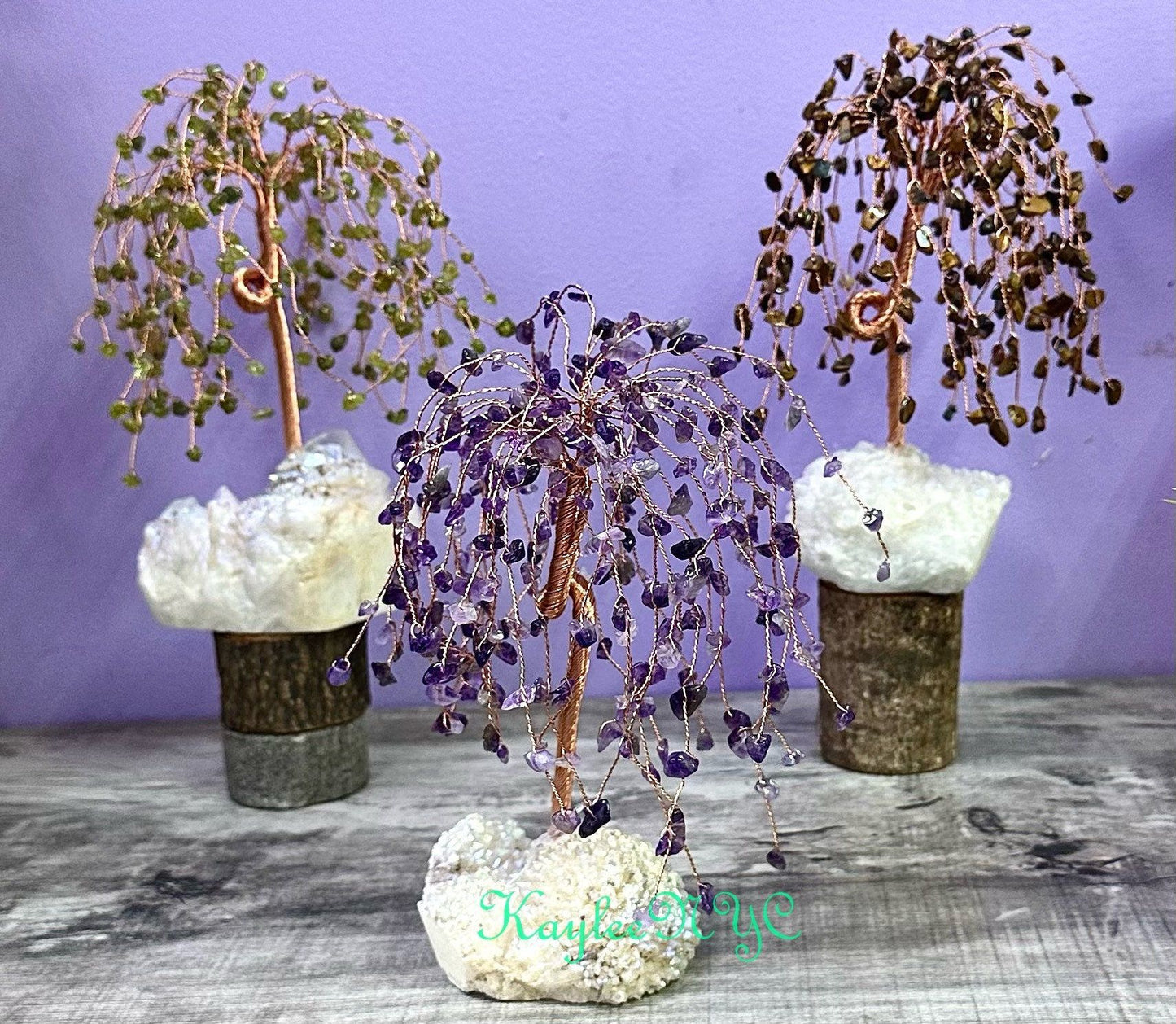 Wholesale Lot 3 Pcs Weeping Willow Tree with Angel Aura Base Crystal Healing Energy