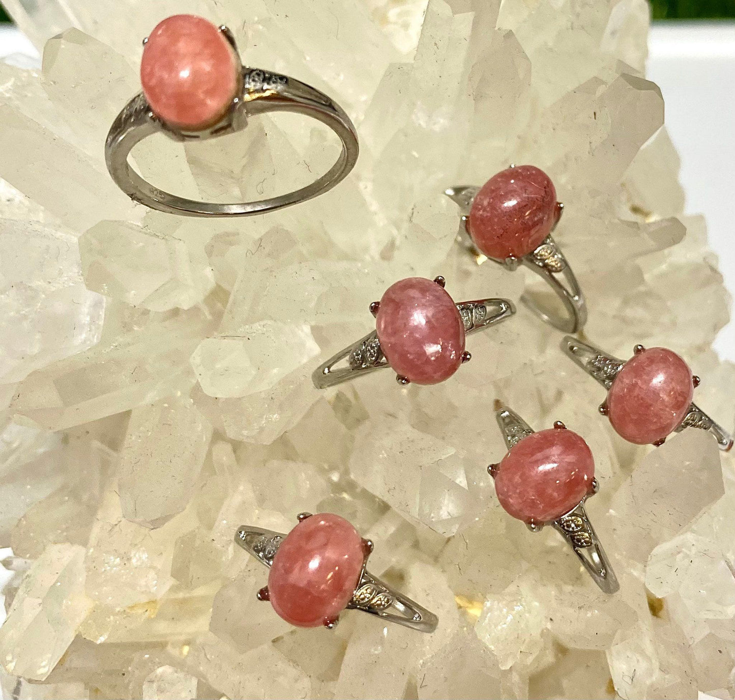 Wholesale Lot 6 pcs Natural Rhodochrosite Ring White Bronze