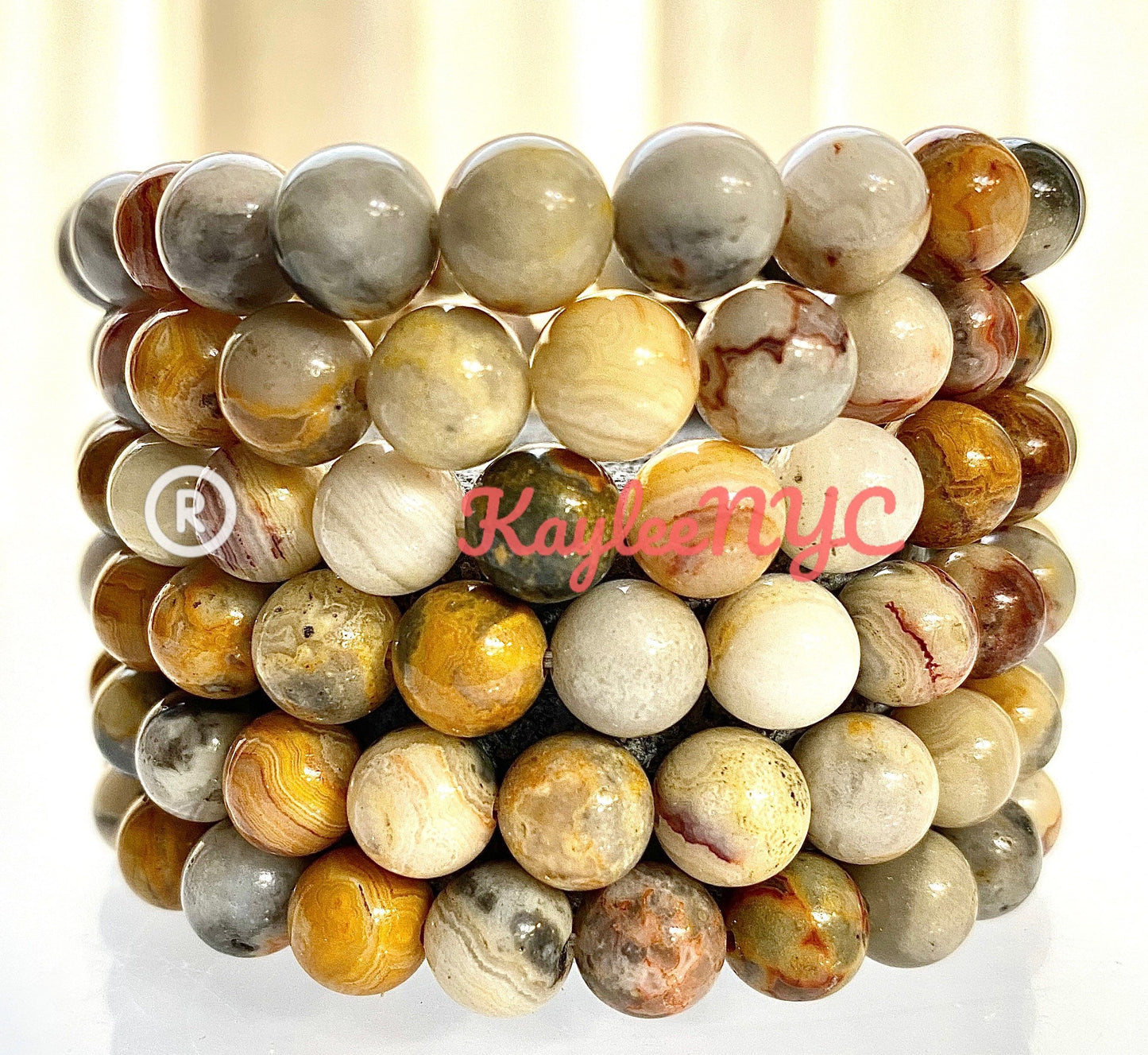 Wholesale 6 Pcs Natural Crazy Lace Agate 8mm 7.5” Crystal Healing Stretch Bracelet