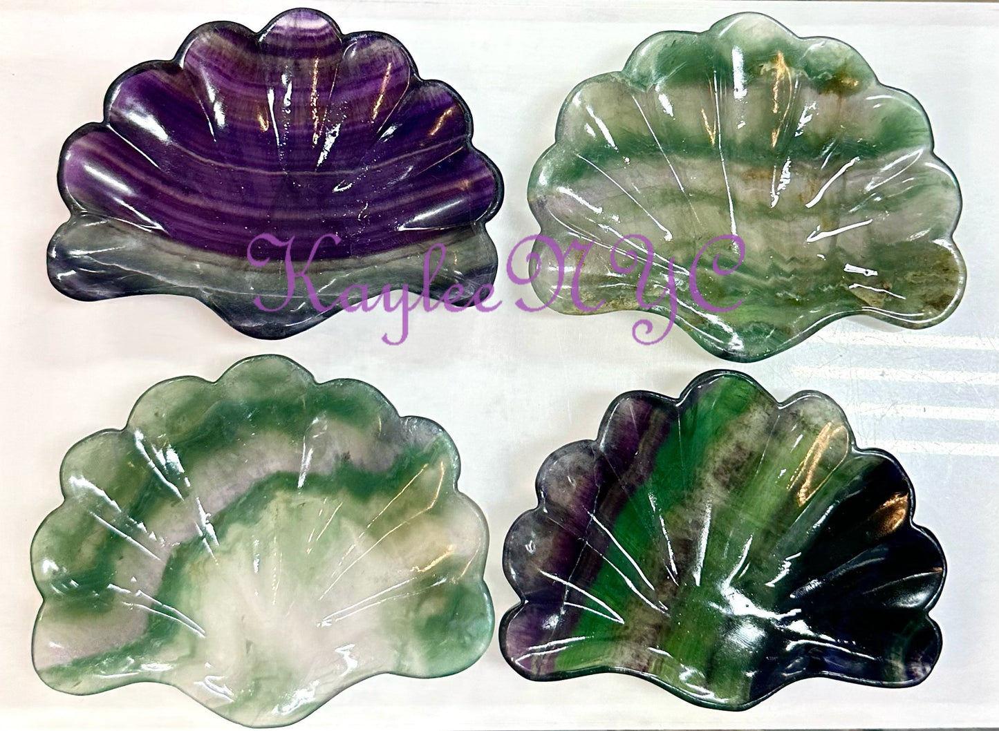 Wholesale Lot 4-6 pcs Natural Fluorite Shell Bowls Crystal Healing Energy 1.9-2lbs