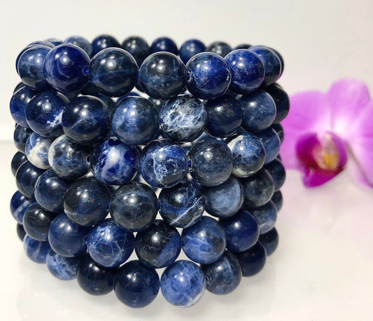 Wholesale Lot 6 Pcs Natural Sodalite 10mm 8” Crystal Healing Stretch Bracelet