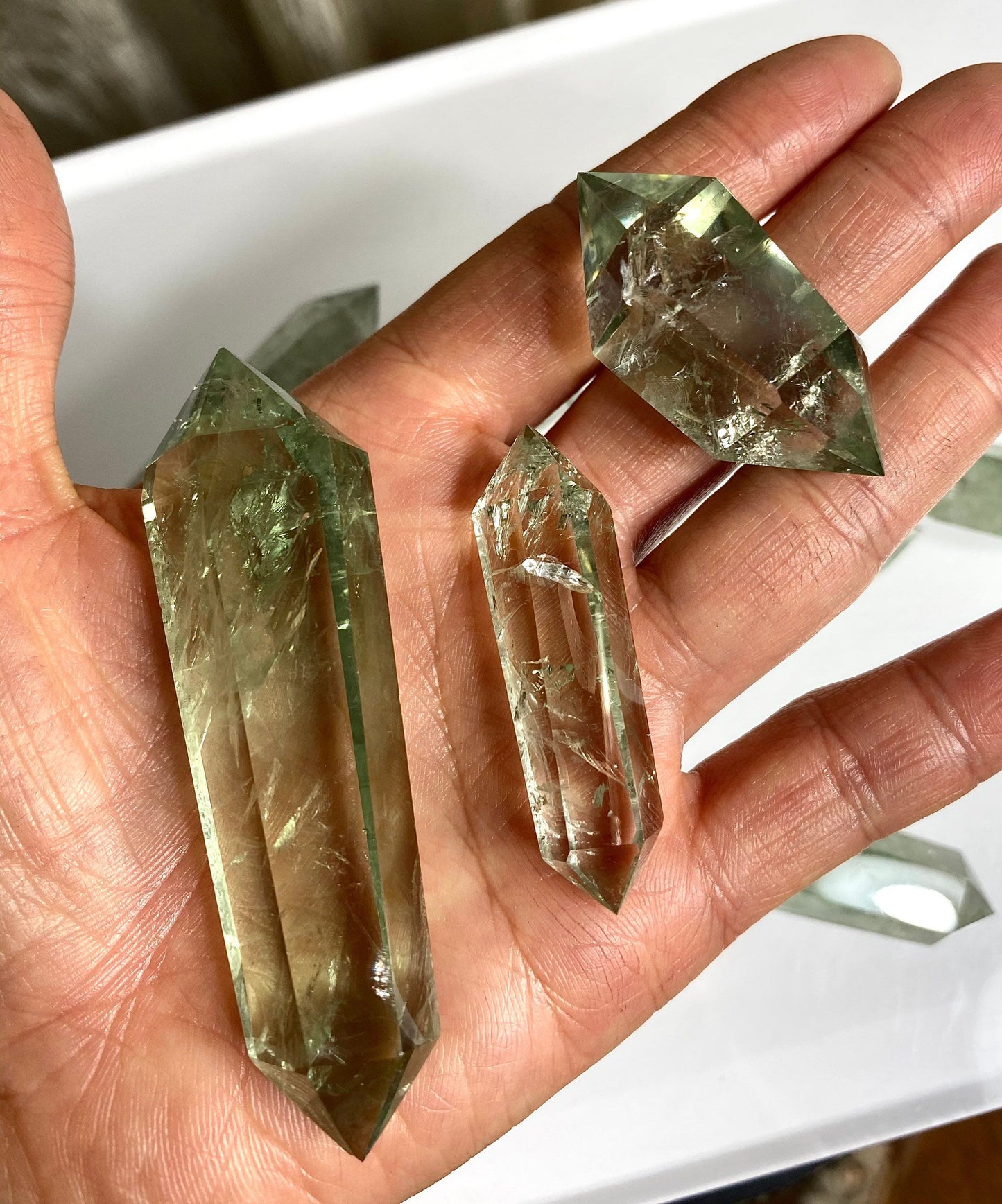 Wholesale Lot 1/2 Lb Prasiolite Green Amethyst Double Terminated Point