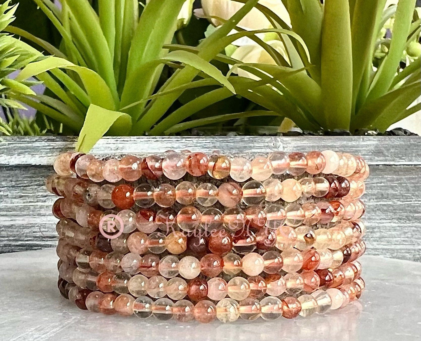 Wholesale Lot 6 Pcs Natural Hematoid 4mm 7.5” Crystal Healing Stretch Bracelet