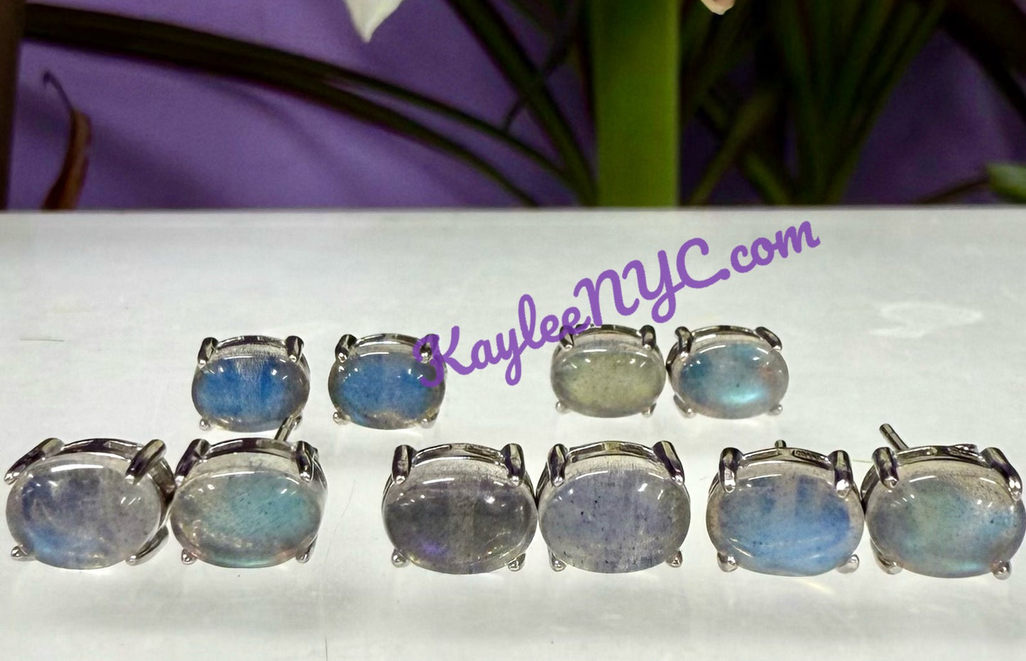 Wholesale Lot 5 Pairs Natural Labradorite Sterling Silver(925) Earring Studs 6x8mm
