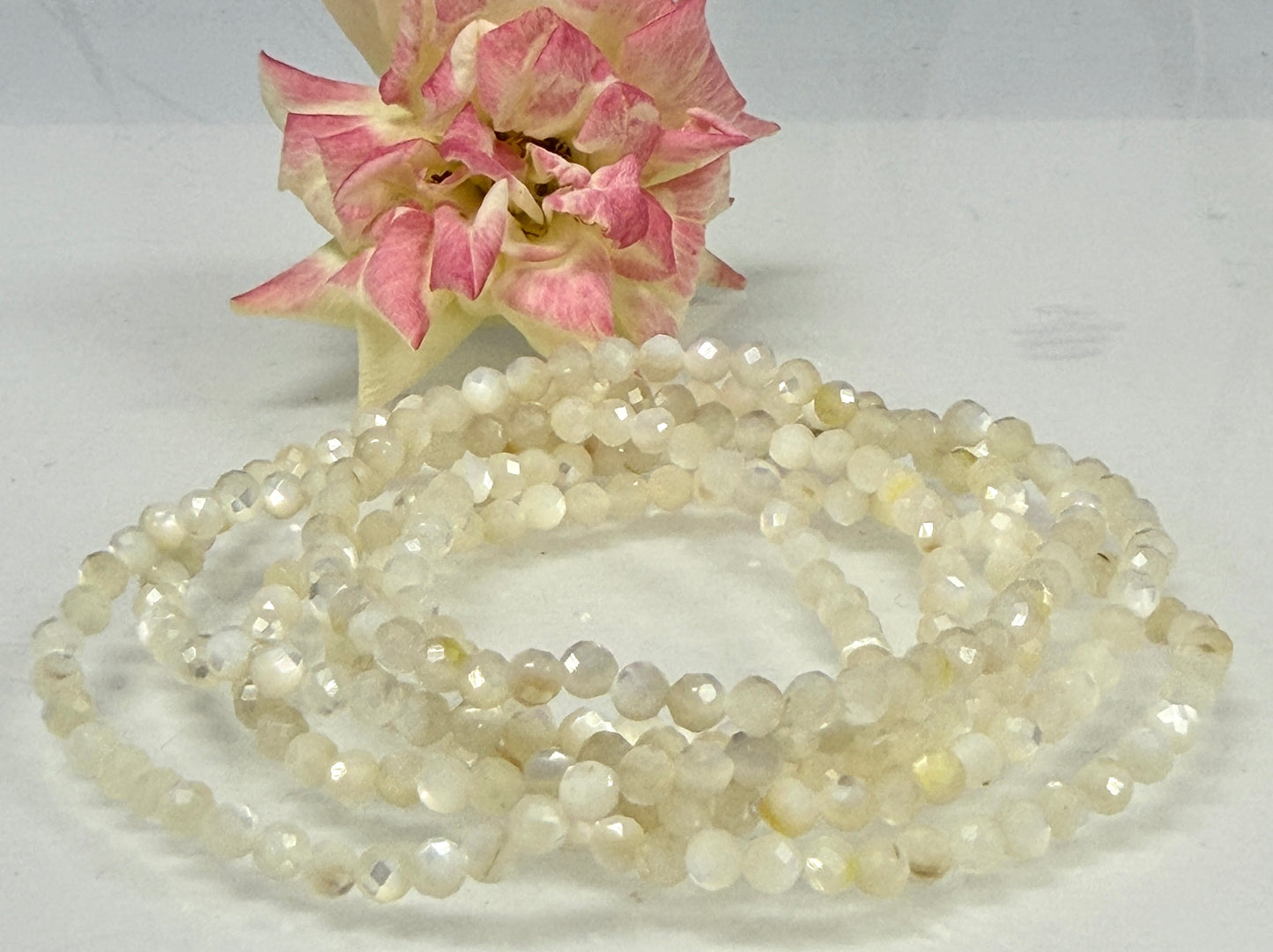 Wholesale 6 Pcs 4mm Faceted Mother of Pearl Stretch Bracelet 7.5"