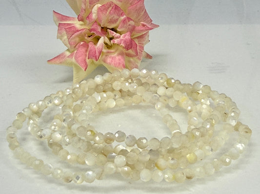 Wholesale 6 Pcs 4mm Faceted Mother of Pearl Stretch Bracelet 7.5"