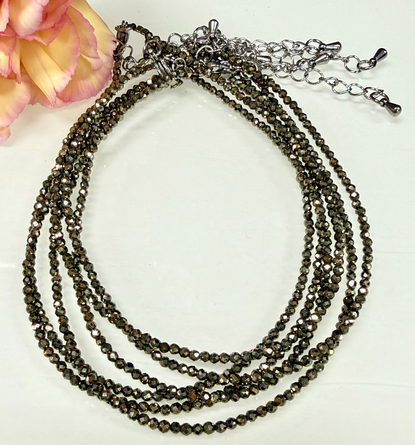 6 PCs 2mm Faceted Natural Pyrite Anklet with Stainless Steel Findings