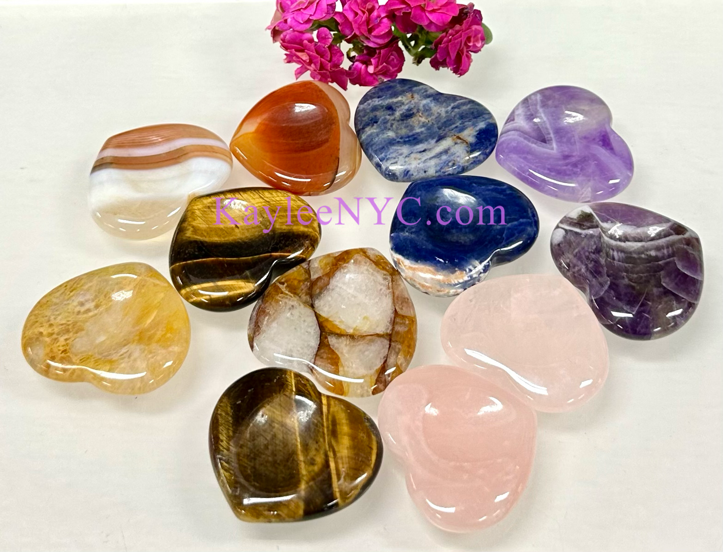 12 PCs Natural Crystal Heart Worry Stone Healing Energy