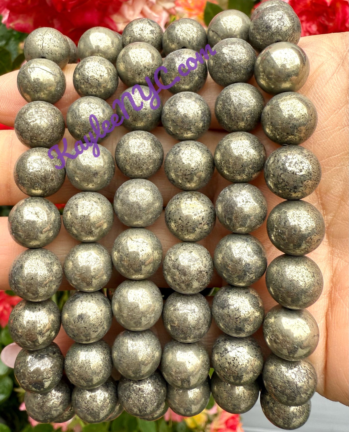 Wholesale 6 Pcs Natural Pyrite 10mm 8” Crystal Healing Stretch Bracelet