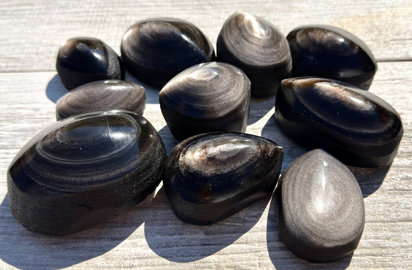 Wholesale Lot 2 Lb Natural Silver Sheen Obsidian Half Polish Crystal Healing Energy