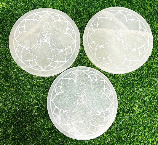 Wholesale Lot 3 pcs 5.7” Natural Selenite aka Satin Spar Charging Plate Crystal Healing Energy