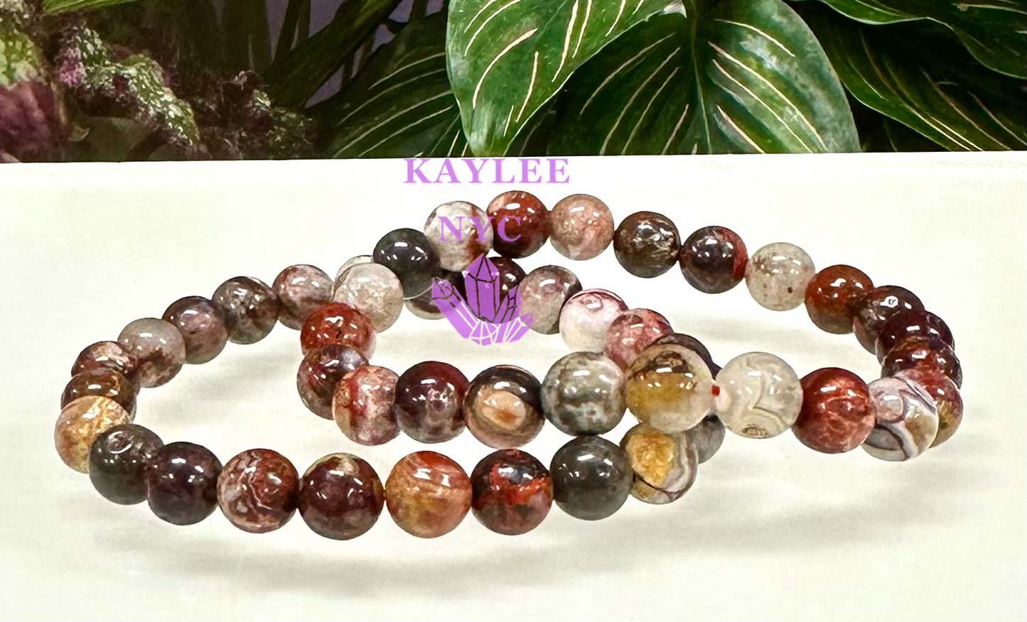 6 PCs Natural Mexican Lace Agate Stretch Bracelet