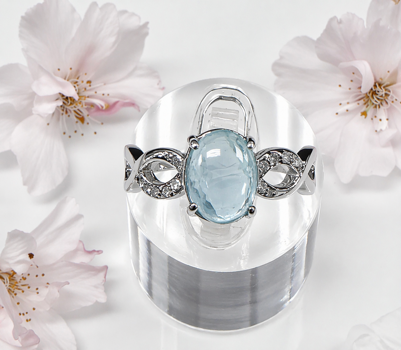 Wholesale Lot 7 pcs Natural Aquamarine Stainless Steel Ring 7x9mm