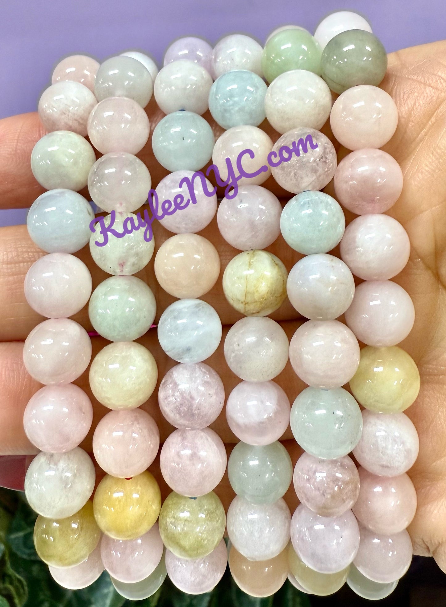 6 PCs 8mm Natural Morganite Stretch Bracelet 7.5”