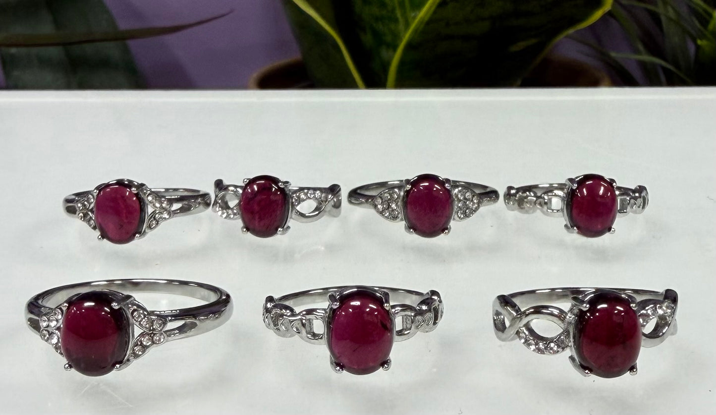 Wholesale Lot 6 pcs Natural Garnet Stainless Steel Ring 7x9mm